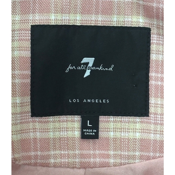 7 FOR ALL MANKIND Mauve Cropped Double Breasted Blazer Plaid Wide Notch Large - Picture 9 of 11